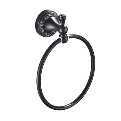 Oil Rubble Bronze Brass Bath Towel Ring, Wall Mounted Black Bathroom Hardware Accessories, Pattern Carving Design - color: Towel Ring