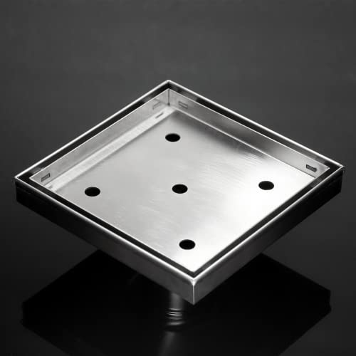 6 Inch Square Shower Drain with Tile Insert Grate, Brushed | 304 Stainless Steel, Square Tile Floor Drain for Bathroom, Removable Tile-In Drain Grate with Hair Strainer, cUPC Certified - size: 6 inch