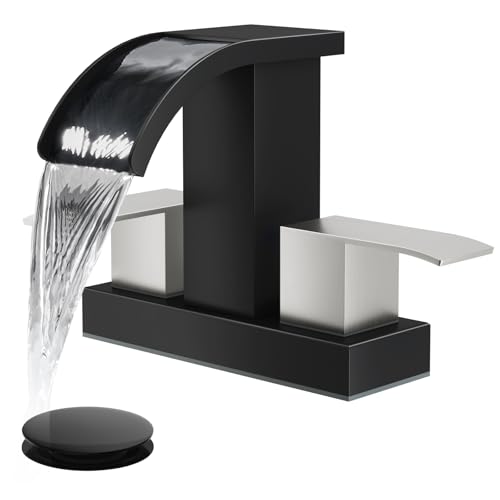 gotonovo Waterfall 4’’ Centerset Bathroom Sink Faucet Black&Brushed Nickel | 2 Handle Bathroom Faucet,SUS304,2 or 3 Hole,2.17’’ Wide Spout,24’’ cUPC Water Line,Pop Up Drain,Vanity,RV,Lavatory Modern Tap - color: Black&Nickel