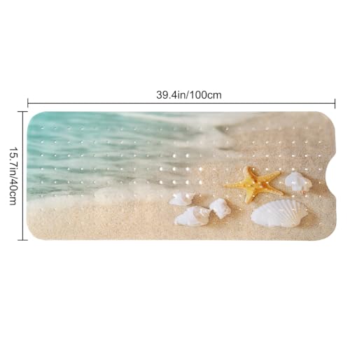 LNOND Summer Beach Bathtub Mat Non Slip, 40 X 16 Inch Tub Mat for Bathroom, Starfish Seashore Bath Tub Shower Mat with Drain Holes and Suction Cups - color: Beanch Starfish