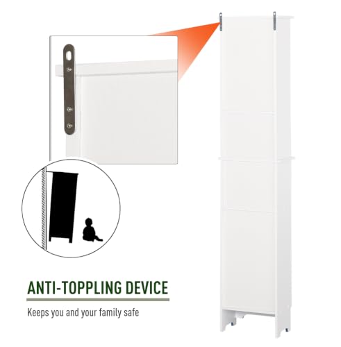 Bathroom Storage Cabinet, Tall Linen Tower with Adjustable Shelves - White