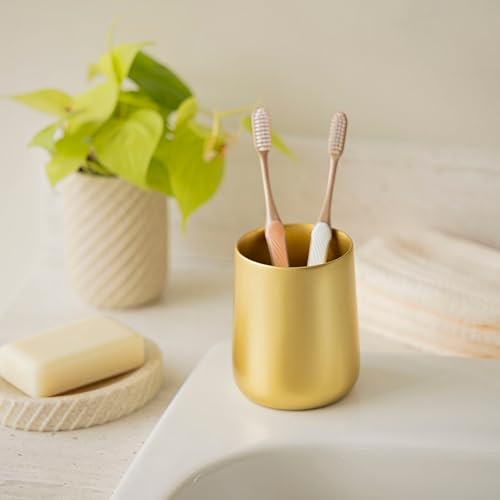 Yew Design Gold Bathroom Toothbrush Holder Cup - Round - color: Round Gold