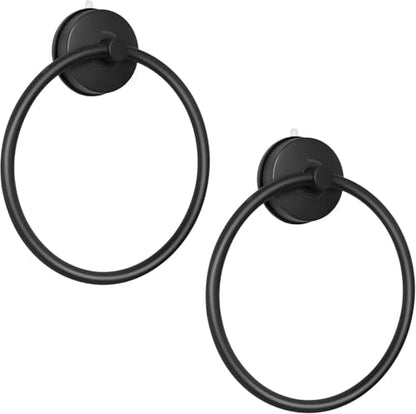 YOHOM Suction Cup Towel Ring Matte Black Hand Towel Holder for Bathroom Stainless Steel Vacuum Suction Washcloth Holder Dish Towel Hanger for Shower Wall No Drill, 2 PCS - color: 2 Matte Black