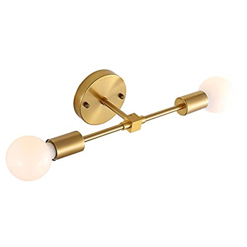 Brushed Brass Wall Sconce 2 Lights Bathroom Vanity Modern Industrial Wall Lamp Wall Mount Lighting Fixture（Gold Color）