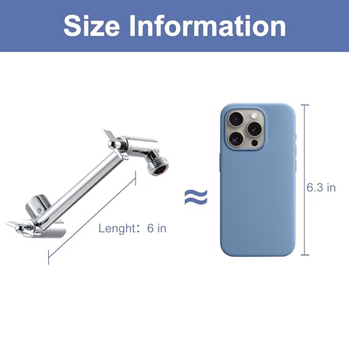 OFFO 6 inch Shower Head Extension Arm, Adjustable Height & Angle Shower Arm Extender with Locking Nut, Easy Install Universal G1/2 Connector for Fixed and Handheld Showerhead, Chrome - color: Chrome, style: 6 in