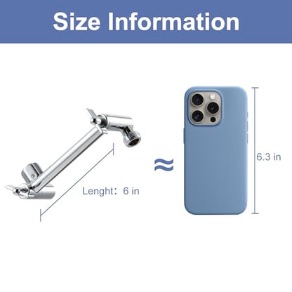 OFFO 6 inch Shower Head Extension Arm, Adjustable Height & Angle Shower Arm Extender with Locking Nut, Easy Install Universal G1/2 Connector for Fixed and Handheld Showerhead, Chrome - color: Chrome, style: 6 in