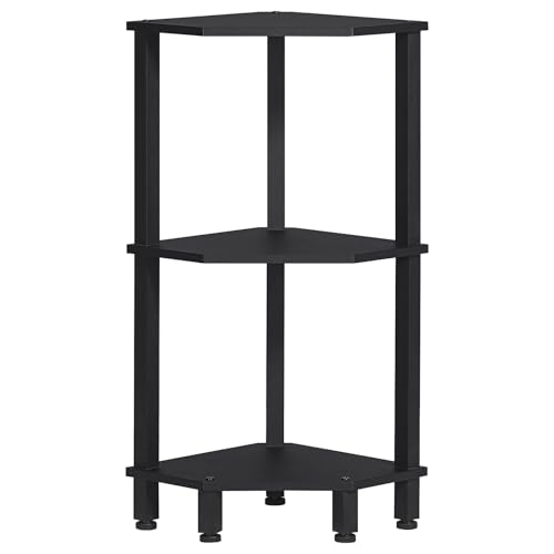 YUFAM 3-Tier Corner Shelf, Black | Wooden Small Corner Table with Sturdy 5-Leg Base, Wooden Corner Bookshelf for Adjustable Base - color: Black, size: 3 Tier