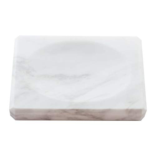 White Soap Dish Tray Marble Soap Holder Trinket Plate for Bathroom Sink Kitchen Countertop Bedroom Vanity Bathroom Accessory Rectangular