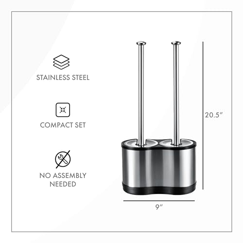 ToiletTree Products Modern Deluxe Freestanding Toilet Brush and Plunger Combo (Stainless Steel, Brush and Plunger Combo Set 4.5” x 9.75” x 18.5") - style: 2.Combo