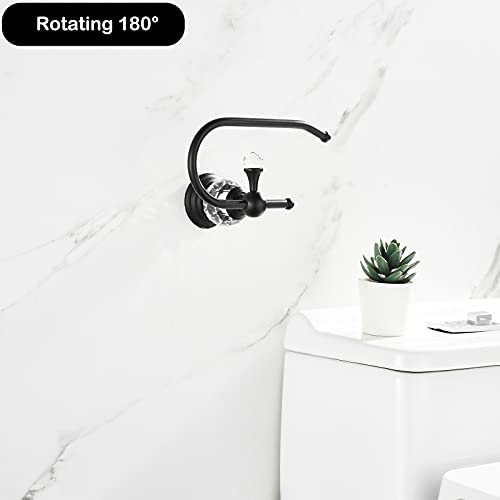 WOLIBEER Crystal Towel Ring,Matte Black Toilet Paper Holder Stand Hand Towel Holder Towel Hook Tissue Roll Paper Holder Towel Hanger Bathroom Hardware 2 Pieces Sets Wall Mounted - color: Black