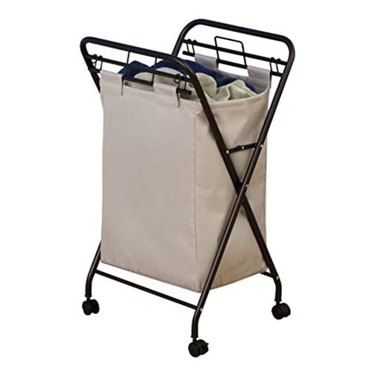 Household Essentials 7172 Rolling Laundry Hamper with Heavy-Duty Canvas Bag | Antique Bronze Frame - color: Natural/Bronze