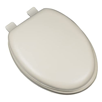 6Q1E2-01 Premium Soft Toilet Seat with Wood Core includes Vari-Adjust Lok-Down Release 'N' Clean Hinge, Elongated, Bone - color: Bone, style: Elongated