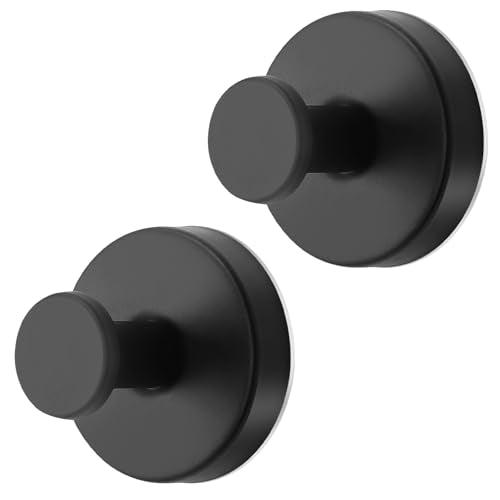 Black Waterproof Suction Cup Hooks, 2-Pack Heavy Duty Stainless Steel No Drill Shower Hooks for Hanging Towels, Robes, Loofahs, Holder Holds Strong on Tile, Glass, Mirror, Wall, Bathroom Door - color: black-2pcs
