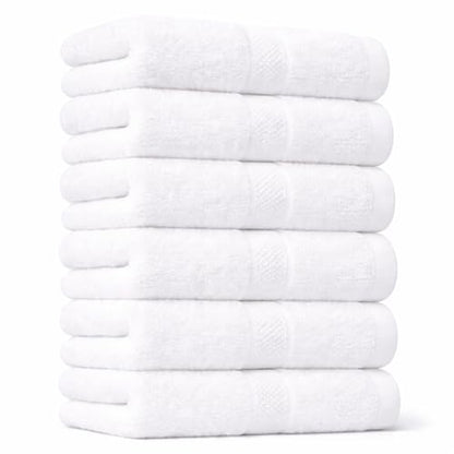 White Hand Towel Pack of 6, 28x16 Inches | Premium 650GSM 100% Ringspun Cotton | Ultra Soft, Thick, Quick-Dry & Highly Absorbent White Hand Towels for Bathroom, Kitchen & Home