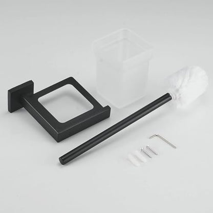 Matte Black Toilet Brush and Holder Set, NEWRAIN Wall Mounted Toilet Bowl Brush with Long Handle, Stainless Steel Toilet Brushes for Bathroom-Space Saving - color: Matte Black