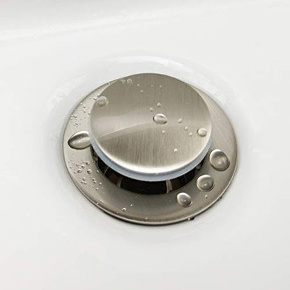 Purelux Bathroom Sink Drain Stopper Faucet Vanity Sink Pop Up Drain Assembly with Overflow, Brushed Nickel Finish - color: Brushed Nickel, style: With Overflow
