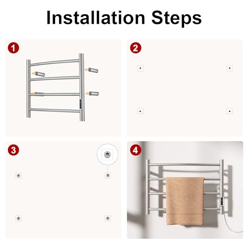 Towel Warmer with Built-in Timer for Bathroom Wall Mounted Bath Towel Heater Plug-in Electric Heated Towel Rack Brushed ETW29 - color: Round Brushed With Timer, size: 4 Bar