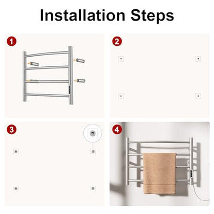 Towel Warmer with Built-in Timer for Bathroom Wall Mounted Bath Towel Heater Plug-in Electric Heated Towel Rack Brushed ETW29 - color: Round Brushed With Timer, size: 4 Bar