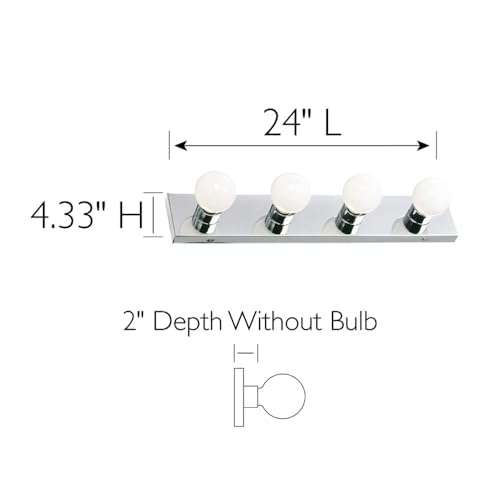 Design House Vanity Lighting, Steel Construction, 4 Vanity Lights, Dimmable, Uses Four 60W Bulbs, Polished Chrome, 24.0 in. W x 4.3 in. H x 2.0 in. D, 500892 - color: Polished Chrome