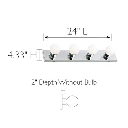 Design House Vanity Lighting, Steel Construction, 4 Vanity Lights, Dimmable, Uses Four 60W Bulbs, Polished Chrome, 24.0 in. W x 4.3 in. H x 2.0 in. D, 500892 - color: Polished Chrome