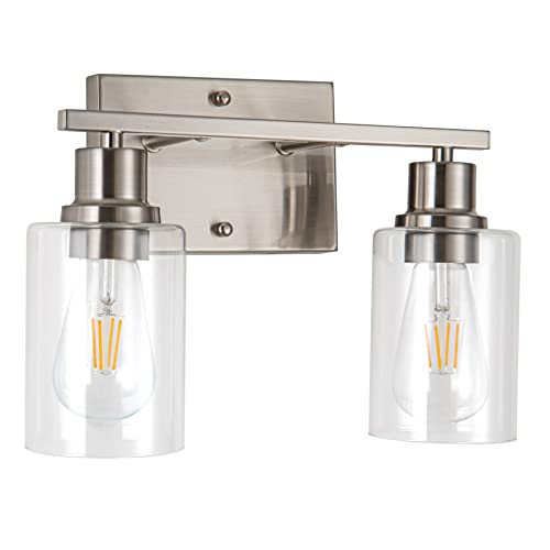 2-Light Bathroom Light Fixtures, Brushed Nickel Vanity Light with Clear Glass Shade, Modern Wall Sconce for Mirror Bath Bedroom Hallway Farmhouse Kitchen - color: Nickel 2-Light