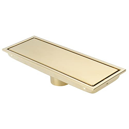 Linear Shower Drain Pipe 12 Inches Brushed Gold, with Tile Insert Grille, Detachable Hidden Cover, SUS304 Stainless Steel Rectangular Floor Drain - color: Brushed Gold