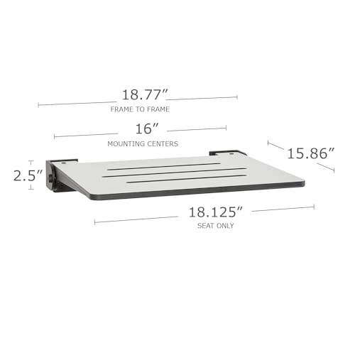 Seachrome 18 inch Silhouette Slimline Folding Wall Mount Shower Bench Seat, Light Gray Seat with Matte Black Frame - color: Light Gray With Matte Black Frame