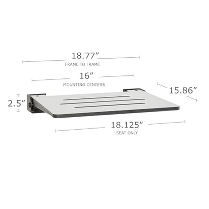 Seachrome 18 inch Silhouette Slimline Folding Wall Mount Shower Bench Seat, Light Gray Seat with Matte Black Frame - color: Light Gray With Matte Black Frame