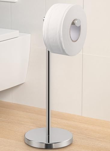KES Freestanding Toilet Paper Holder with Weighted Base, Polished Silver | 304 Stainless Steel, Cement-Filled Base, Anti-Slip Pad, 20.2" H, Fits All Roll Sizes, Easy 1-Min Assembly - color: Polished Silver, size: 20.2" H