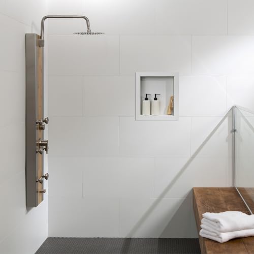 Palisade 17.5 in x 15.5 in Vinyl Shower Niche Dusty Pearl | Waterproof Shower Insert - color: Dusty Pearl