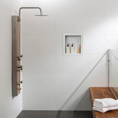 Palisade 17.5 in x 15.5 in Vinyl Shower Niche Dusty Pearl | Waterproof Shower Insert - color: Dusty Pearl