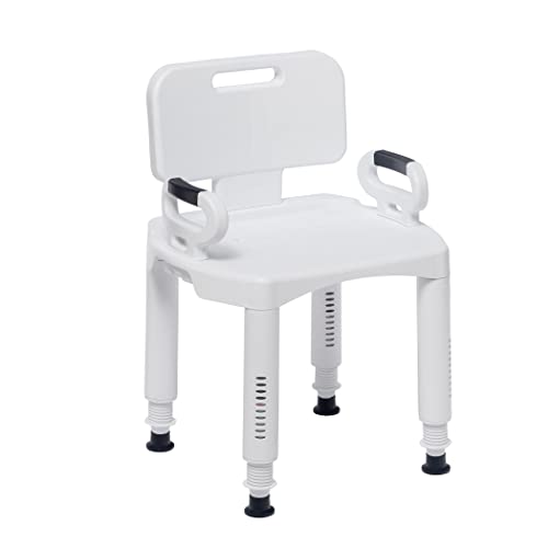 Drive Medical Shower Chair with Back and Arms, White, 350 Lb Capacity | Bathroom Bench Offers Back and Arms with Suction Tip Legs for Added Stability and 350 Lb Weight Capacity