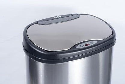 Ninestars Two-Piece Automatic Trash Can Combo Set, 13 Gal (50L) & 3 Gal (12L) Touchless Motion Sensor Garbage Cans with Odor-Sealing Lids, Matching Oval Stainless Steel, Black Trim