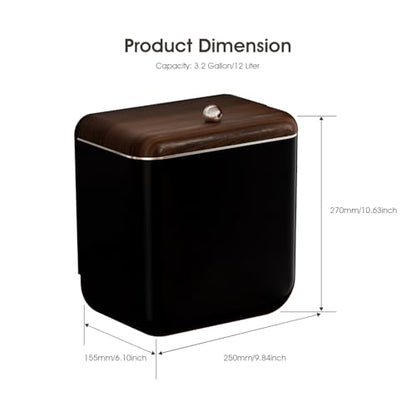Large 3.2 Gallon Compost Bin, Under Sink Trash Can with Lid, Hanging Waste Cabinet for Office Kitchen Cupboard Bathroom Bedroom, Black - color: Black