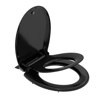 Toilet Seat with Easy Clean & Change Hinges, Quiet-Close Lid, Contoured Seat, Quick-Attach Hardware, White, 18.6"L x 14.2"W - color: Black, size: 18.6"L x 14.2"W