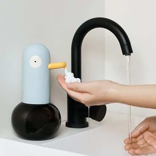 Automatic Foaming Soap Dispenser Duck Head Soap Dispenser | 2-Speed Adjustable Touchless Cute Foaming Hand Soap Dispenser for Bathroom Kitchen, USB Rechargeable, 13.5oz (Blue) - color: Blue