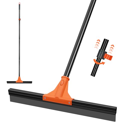 JEHONN Floor Squeegee Heavy Duty with 58.3 inches Long Handle, Rubber Scraper Broom for Cleaning Foam Water on Garage Concrete Bathroom Tile Marble Shower Glass Shop Deck Window Indoor Outdoor - color: Orange