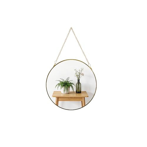 9.6-inch Modern Round Wall Mirror with Metal Frame and Hanging Chain, Suitable for Entryway, Hallway, or Bathroom Small Gold Metal Frame Mirror (Gold, 9.6 inch) - size: 9.6 inch