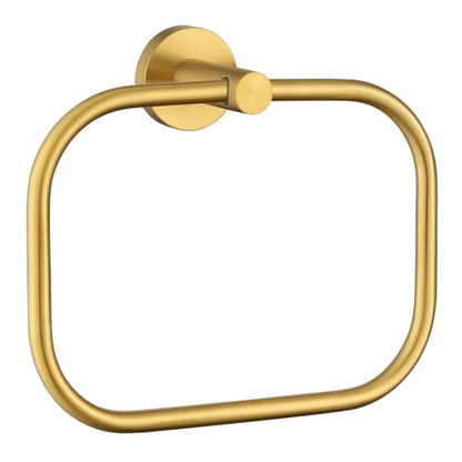 Brushed Gold Towel Ring for Bathroom, Rustproof 304 Stainless Steel | 180° Swivel Hand Towel Holder, Modern 7.09" Square Hanging Loop, Easy Towel Hang & Grab, Space-saving Drilling Wall Mounted - color: Brushed Gold