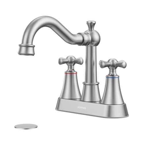 Hurran 4-inch Centerset Brushed Nickel Classical Bathroom Faucet, 2 Handles for 2 or 3 Hole Sink with 360° Swivel Spout, Pop Up Drain Assembly and Supply Hose for Vanity Sink Lavatory Faucet - color: Nickel, size: 4in