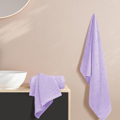 MyOwn Ultra Soft 3 Pack Cotton Towel Set, Contains a Bath Towels 28x55 inch, a Hand Towels 16x24 inch & a Wash Coths 12x12 inch, Ideal Everyday use, Compact & Lightweight - Purple - color: Purple, size: 3 Pack Set