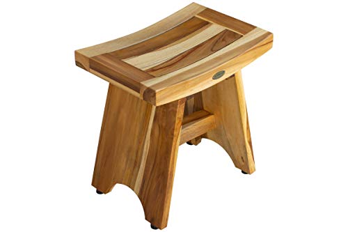 EcoDecors Teak Shower Bench 18", 300 lb Capacity – Waterproof Teak Bath Seat for Adults - Compact Spa Stool for Small Bathrooms & Walk-in Showers with Slip-Resistant Feet - size: 18" bar