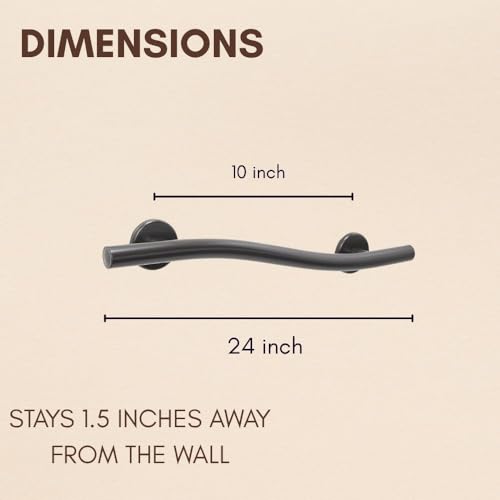 Wave Grab Bar for Bathroom Shower Toilet Steps Home/304 Stainless Steel/Oil Rubbed Bronze/Right/ 24" - color: Oil Rubbed Bronze, Right Hand, size: 24 in.