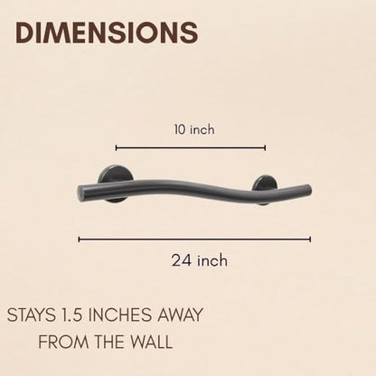 Wave Grab Bar for Bathroom Shower Toilet Steps Home/304 Stainless Steel/Oil Rubbed Bronze/Right/ 24" - color: Oil Rubbed Bronze, Right Hand, size: 24 in.