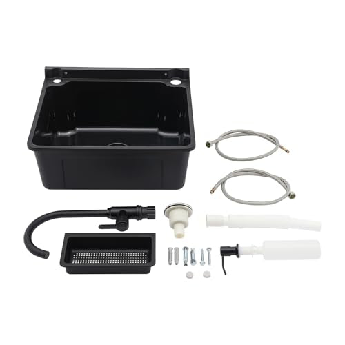 Wall-Mounted Utility Sink Tub Kit with Aluminum Alloy Faucet and Soap Box,Black Anti-clogging Laundry Sink for Bathrooms, Sundry Rooms, Garages(20.08 * 17.52 * 9.45in) - color: Black