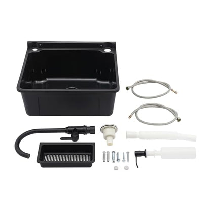 Wall-Mounted Utility Sink Tub Kit with Aluminum Alloy Faucet and Soap Box,Black Anti-clogging Laundry Sink for Bathrooms, Sundry Rooms, Garages(20.08 * 17.52 * 9.45in) - color: Black