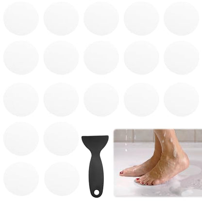24 PCS Clear Round Shape Bathtub Non Slip Stickers | Adhesive Decals, Round Shape, Anti Slip for Shower Bath Floor Bathroom Stairs Ladders, Includes Scraper - color: Clear