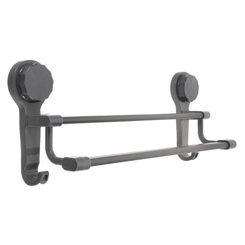 WOONEKY Double Towel Rail Suction Cup Bathroom Rack 40cm Gunmetal No Drill Wall Mount Towel Holder for Shower and Kitchen Glass Tile