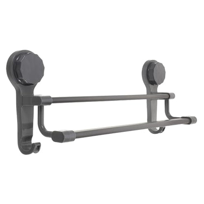 WOONEKY Double Towel Rail Suction Cup Bathroom Rack 40cm Gunmetal No Drill Wall Mount Towel Holder for Shower and Kitchen Glass Tile