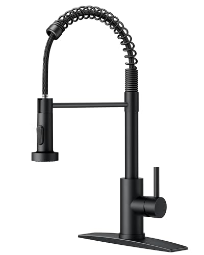 FORIOUS Black Kitchen Sink Faucet, Pull Down Sprayer, Classic High Arc | Lead-Free Stainless Steel, Single Handle Commercial Spring Kitchen Faucets for Laundry Utility Room, Outdoor Farmhouse Camper - color: Matte Black